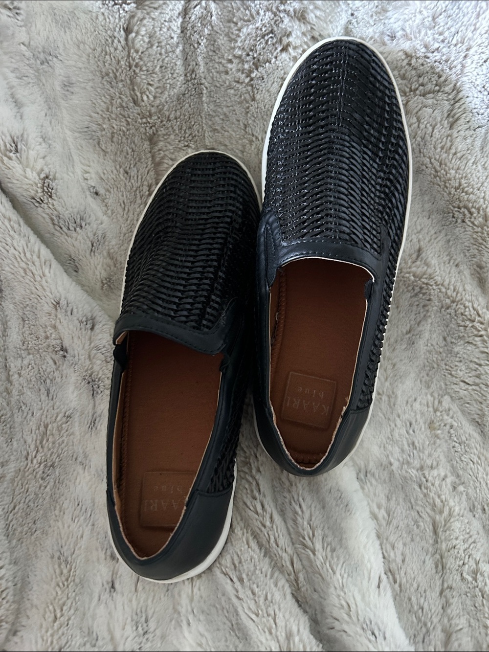 Kaari Blue Black Woven Slip-On Sneakers